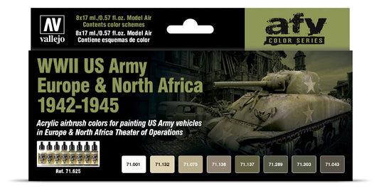 71.625 Vallejo Model Air Set - AFV Colour Series - 71625 WWII US Army Europe & North Africa 1942-1945