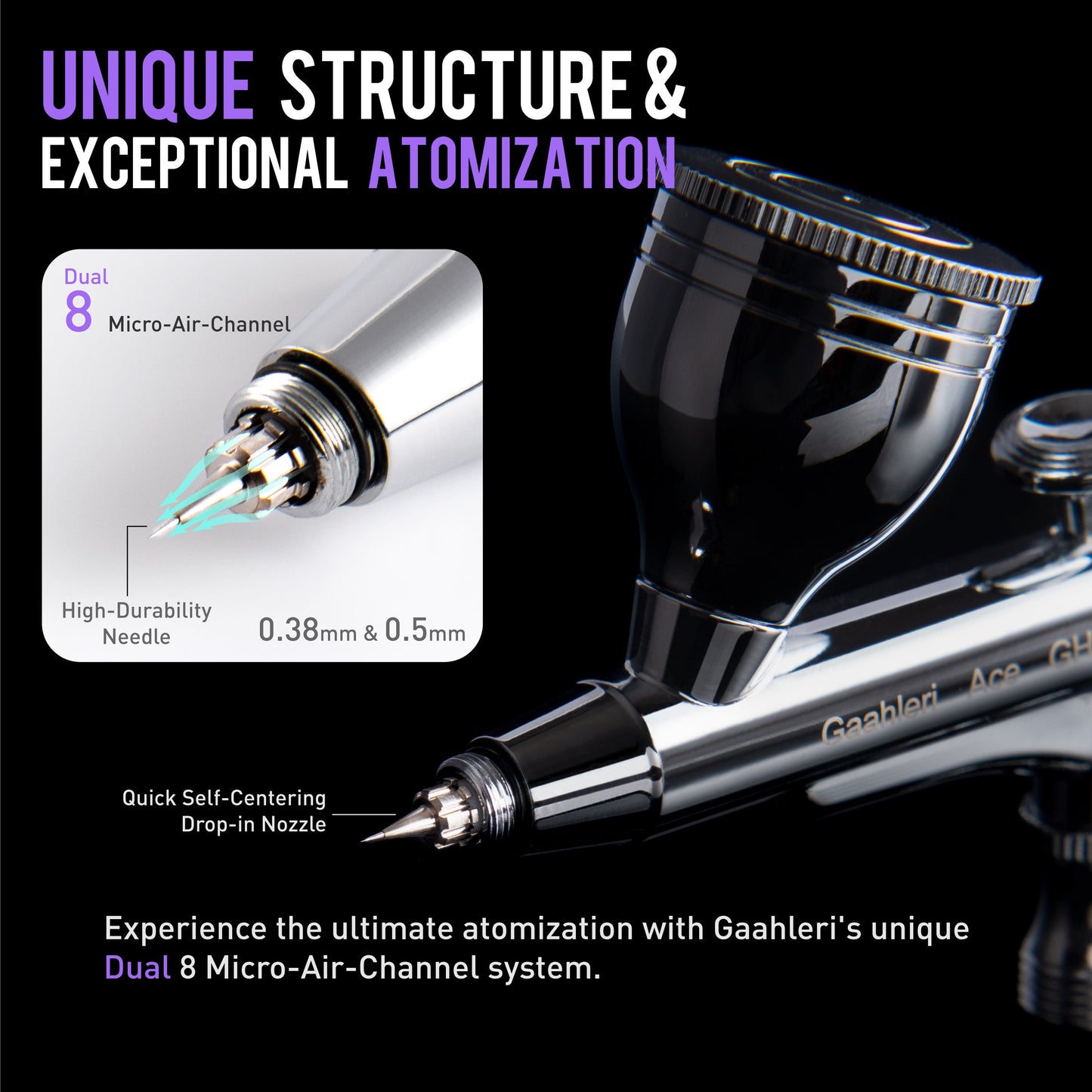 Gaahleri Ace Series – GHAC-98D Gravity Feed Double Action Airbrush (0.38mm & 0.5mm)