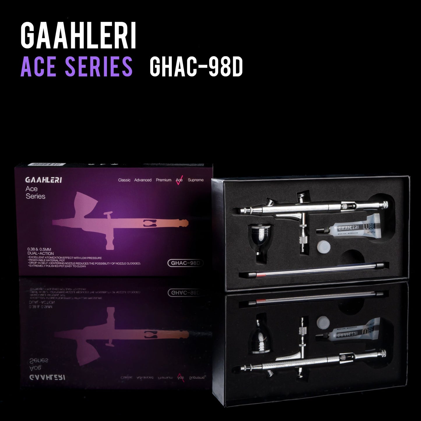 Gaahleri Ace Series – GHAC-98D Gravity Feed Double Action Airbrush (0.38mm & 0.5mm)