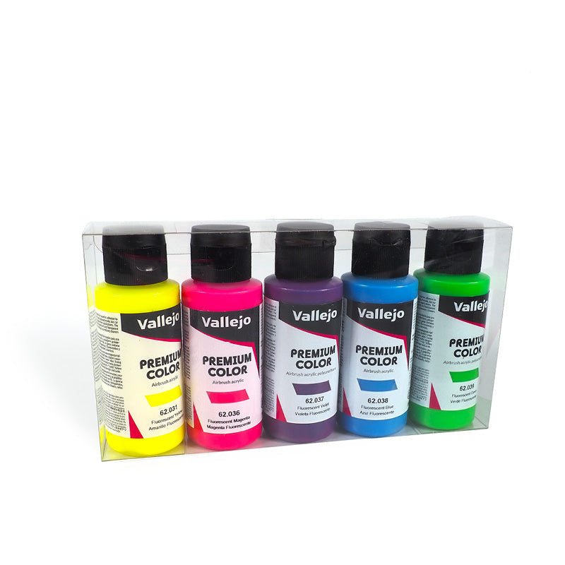 62.102 Vallejo Premium Airbrush Colors - Fluorescent Colors Set - (5 x 60ML)