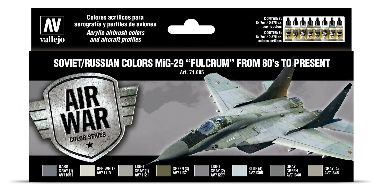 71.605 Vallejo Model Air Set - Soviet/Russian colors MiG-29 “Fulcrum” from 80’s to present 71605