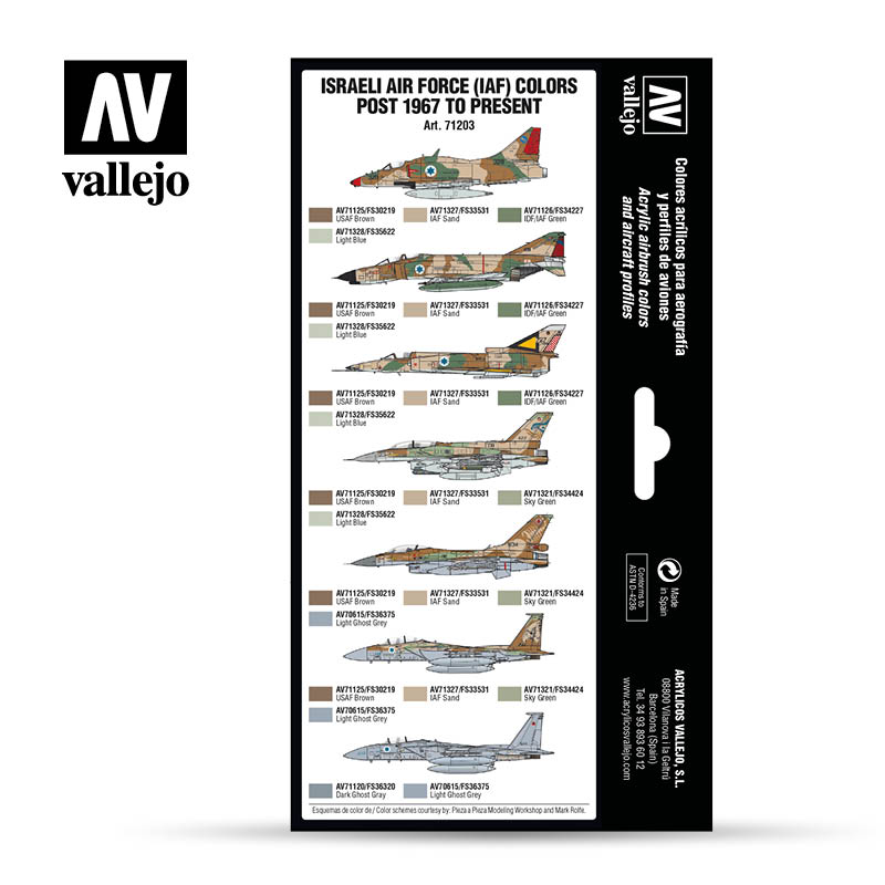 71.203 Vallejo Model Air Set - Airwar Color Series - Israeli Air Force (IAF) colors Post 1967 to Present 71203