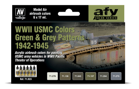 71.623 Vallejo Model Air Set - AFV Colour Series - 71623 WWII USMC Colors Green & Grey Patterns 1942-1945