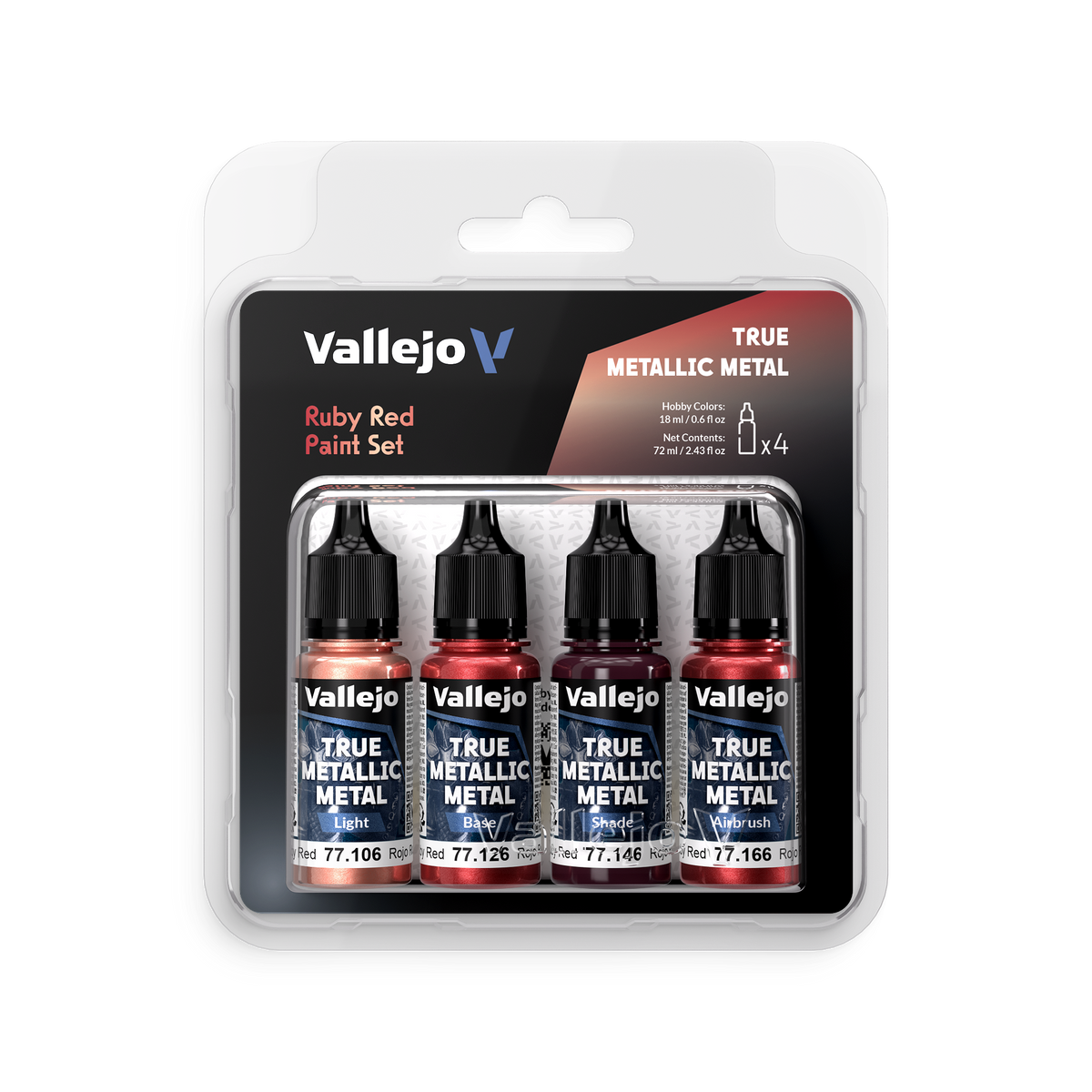 77.254 - Vallejo True Metalic Metal - Ruby Red Set - (4x18 ML)