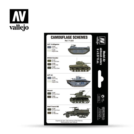 71.623 Vallejo Model Air Set - AFV Colour Series - 71623 WWII USMC Colors Green & Grey Patterns 1942-1945