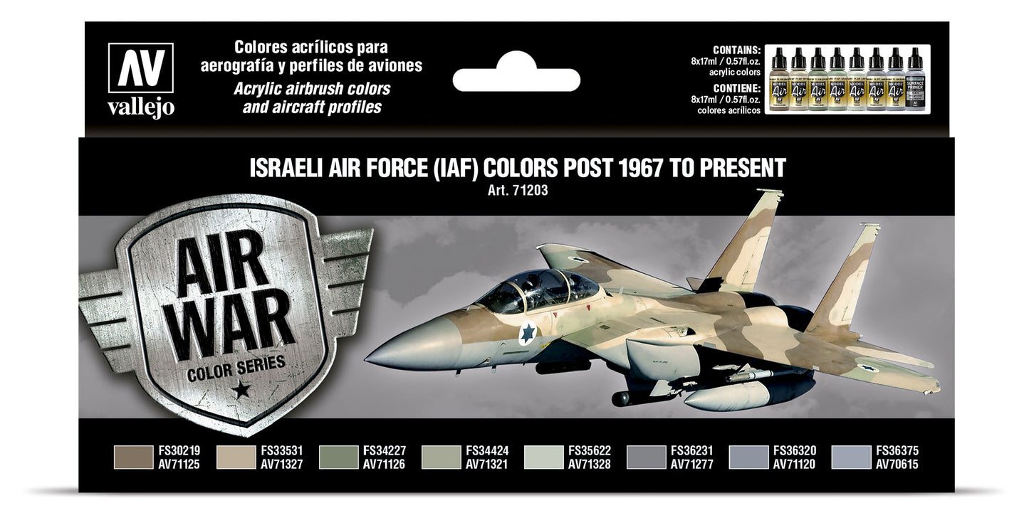 71.203 Vallejo Model Air Set - Airwar Color Series - Israeli Air Force (IAF) colors Post 1967 to Present 71203