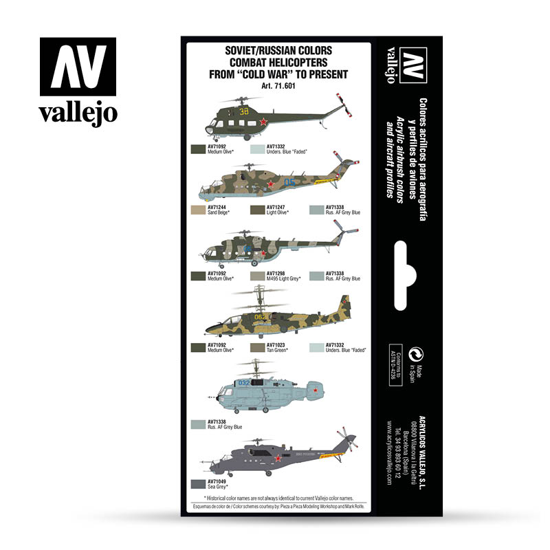 71.601 Vallejo Model Air Set - Soviet/Russian colors Combat Helicopters post WWII to present 71601