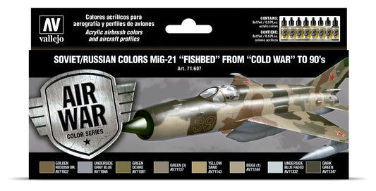 71.607 Vallejo Model Air Set - Airwar Colour Series - 71.607 Soviet/Russian colors MiG-21 “Fishbed” from 50’s to 90’s 71607
