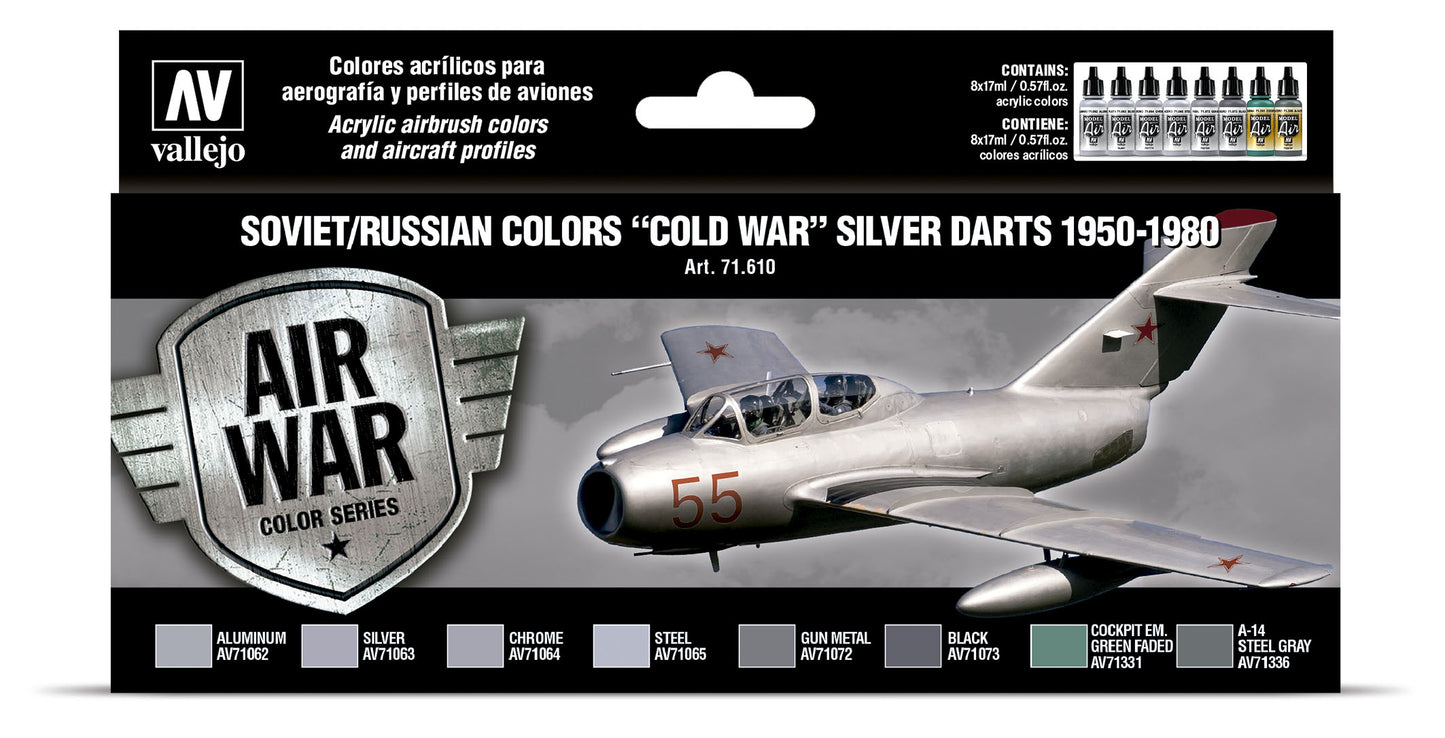 71.610 Vallejo Model Air Set - Soviet/Russian colors “Cold War” Silver Darts 1950-1980 71610